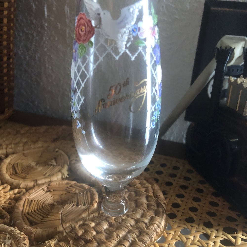 Rare Clear Hand Painted Fenton 50th Anniversary Bud Vase w/Ruffles & Gold Edging - Picture 7 of 16